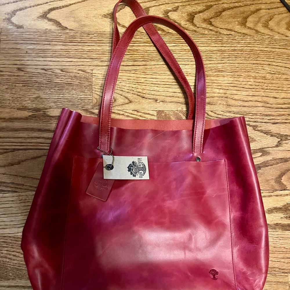 Chic Red Leather Tote Bag